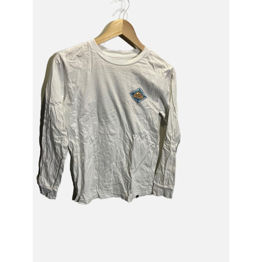 Quiksilver Graphic Tee Kids Large White Long Sleeve Surf Skate Casual Shirt